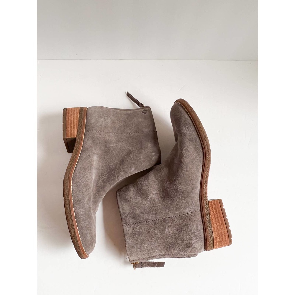 SPERRY Women's Gray Suede Back Zip Stacked Heel Maya Belle Ankle Booties size 6